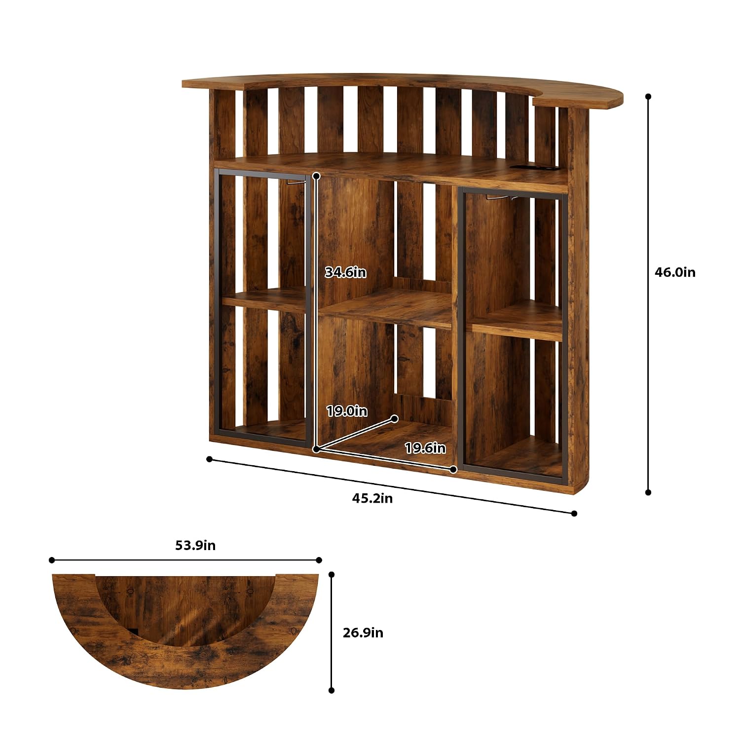Home Bar And Fridge - Rustykalny drewniany barowy szafek, 4-poziomowy mini