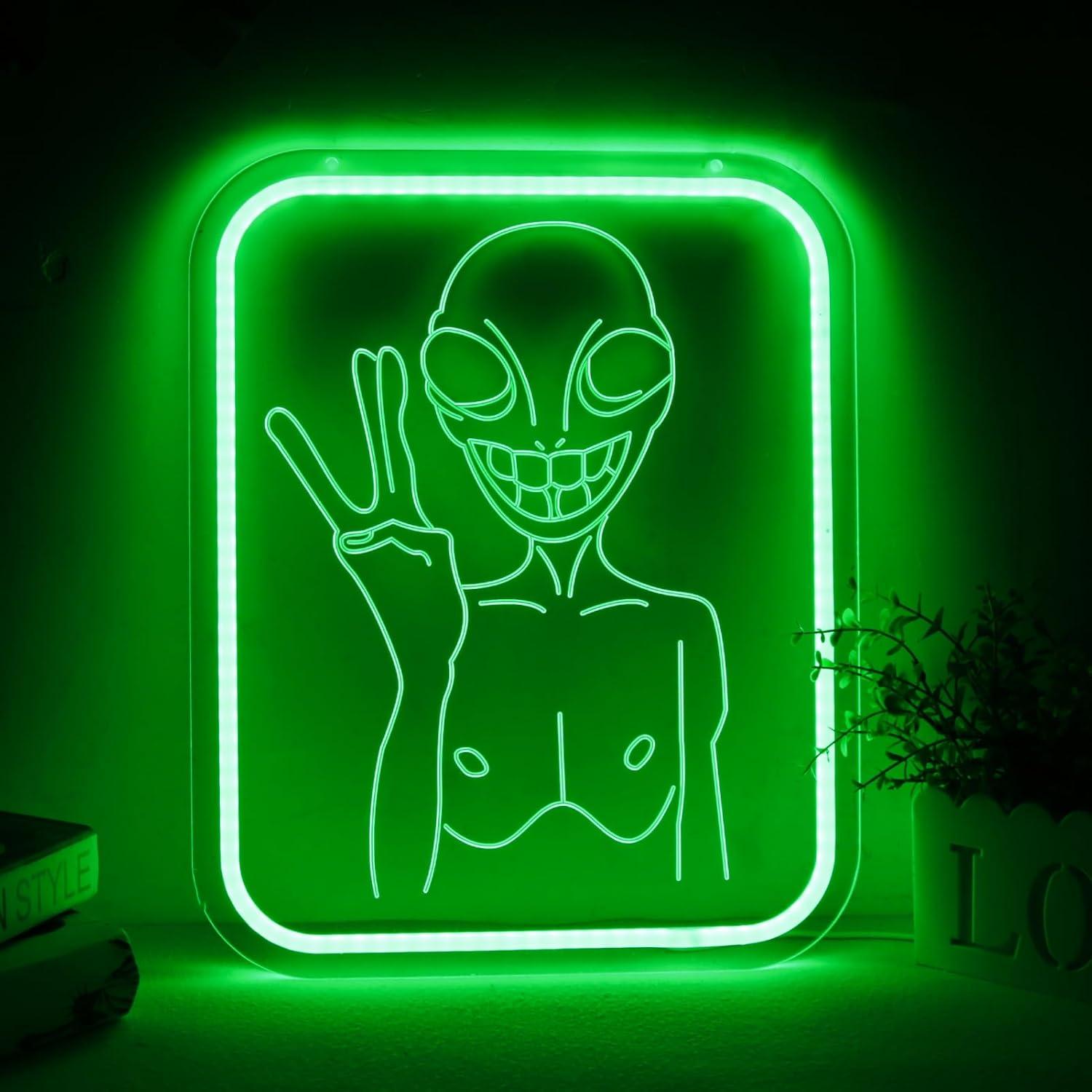 Home Bar Signs - Neonowa tabliczka z motywem kosmity, sterowana